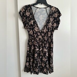 Urban Outfitters Floral Print Midi Dress - Black and Pink